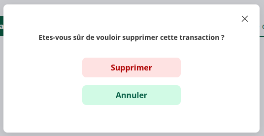 Modal de suppression de transaction
